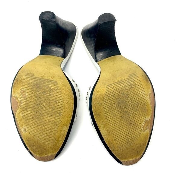 White & Black Linea Paola Riveted Wedge Sandals - Picture 5 of 8